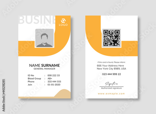 creative ID Card Template with an author photo place | office or Employee Id Card with white and yellow color background