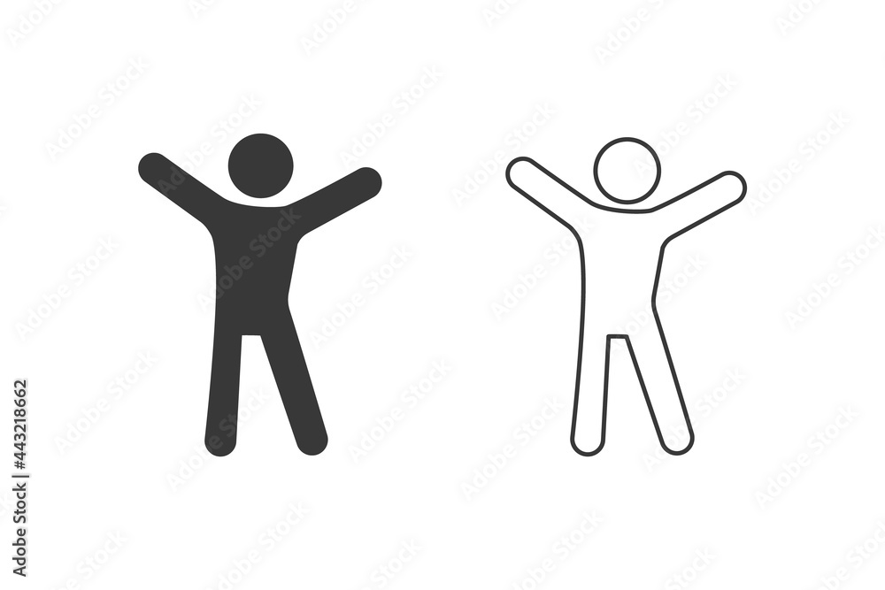 Happy man icon set. Man with raised arms icon. Vector illustration Happy man icon set. Man with raised arms icon. Vector illustration