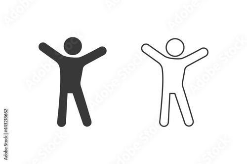 Happy man icon set. Man with raised arms icon. Vector illustration