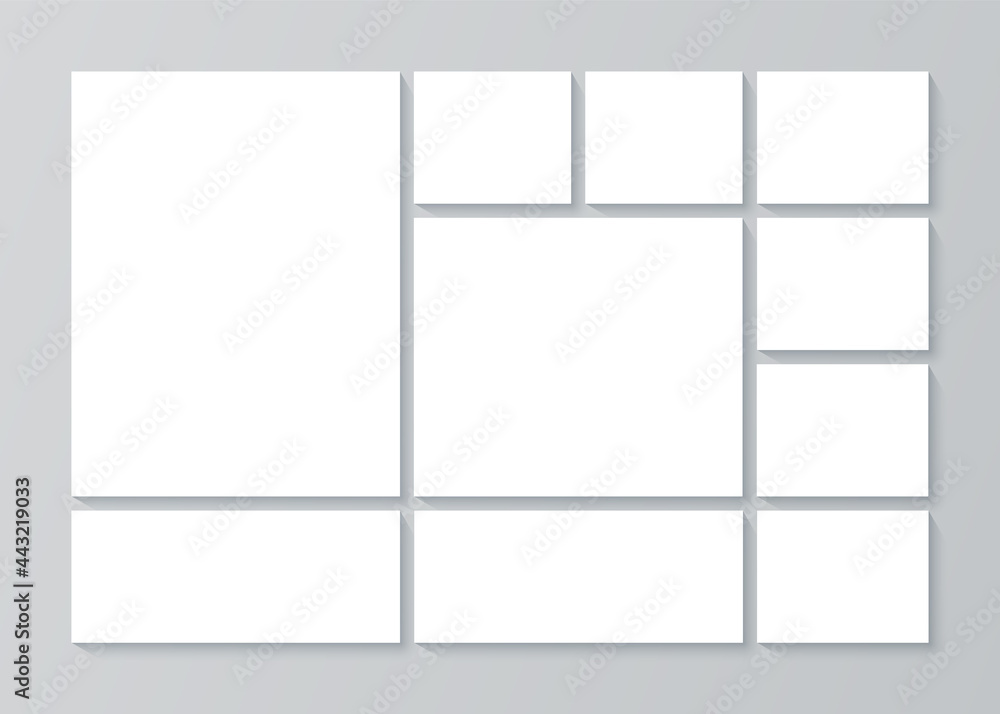 Photo collage grid. Moodboard template. Vector. Mood board banner. Photography album layout. Mosaic pictures. Photomontage frames. Horizontal design of gallery mockup. Simple illustration. Photo collage grid. Moodboard template. Vector. Mood board banner. Photography album layout. Mosaic pictures. Photomontage frames. Horizontal design of gallery mockup. Simple illustration.