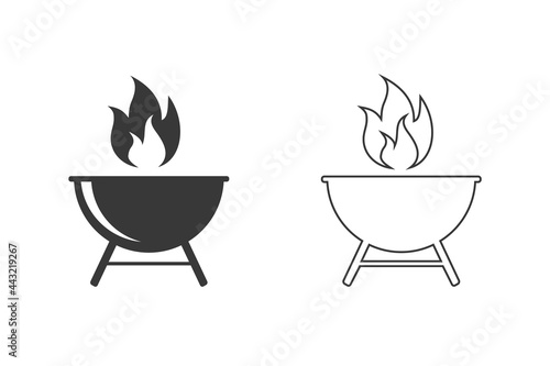 Grill Line Icon Set Vector Illustration In Flat Style