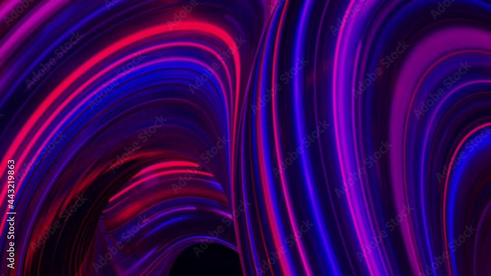Curved colorful neon lines in moving 3D substance, seamless loop ...