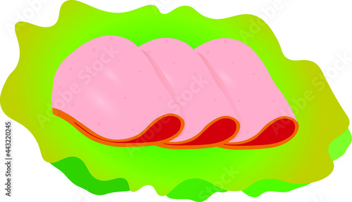 sliced bologna sausage on a green lettuce fox 
