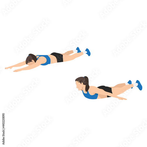 Woman doing Slider prone snow angels exercise. Flat vector illustration isolated on white background