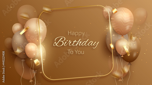 Photo Happy birthday card with luxury balloons and ribbon