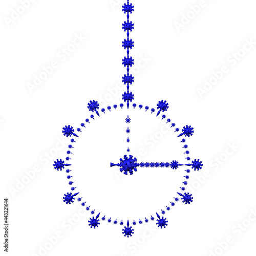 Coronavirus lockdown concept: Pendulum with clock face with coronavirus symbols.