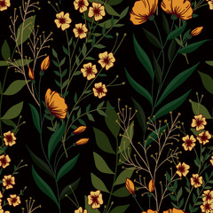 Keuken achterwand Vintage bloemen patronen Wilde bloemen en kruiden donkere achtergrond vintage  © Yulya i Kot