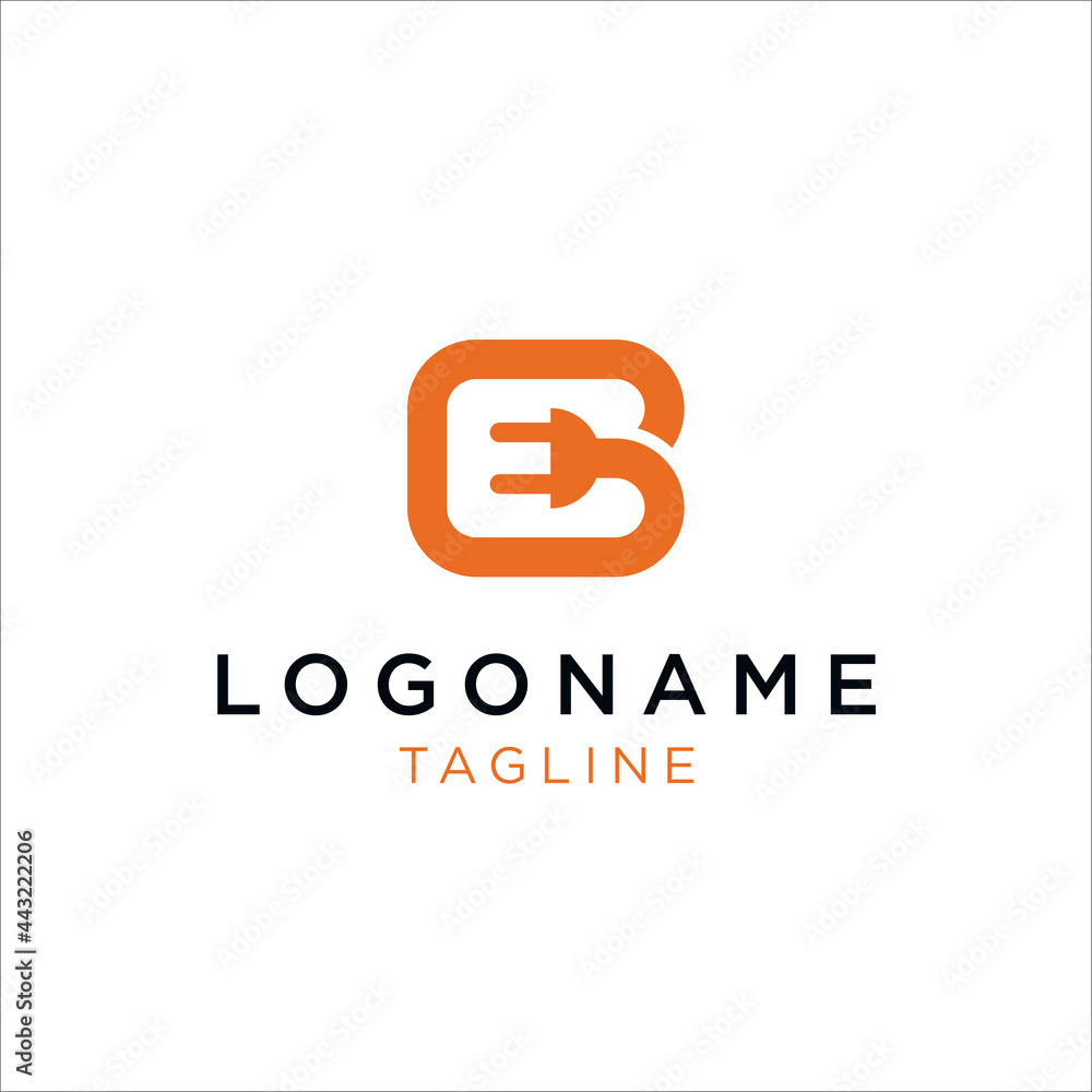 logo letter EB, BE with electrical plug elements.