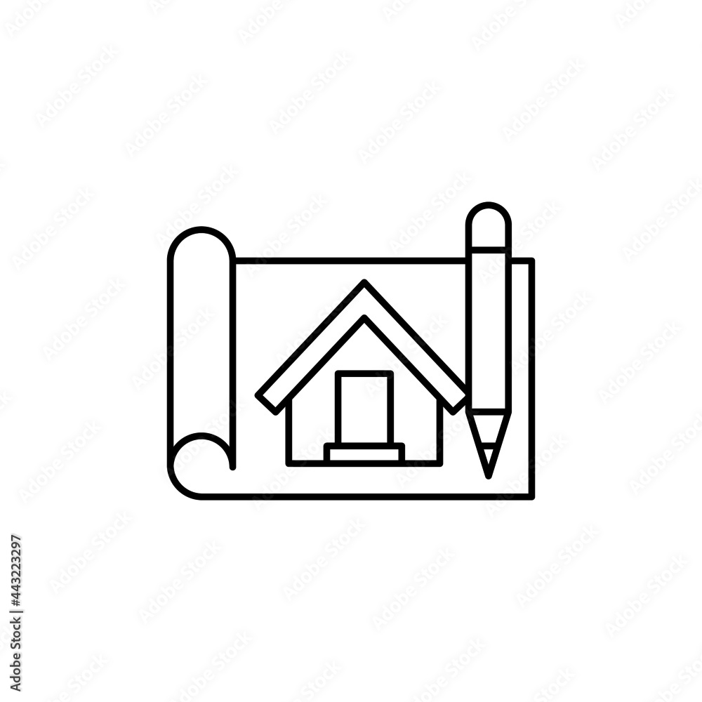Architecture blueprint construction icon in flat black line style, isolated on white background Architecture blueprint construction icon in flat black line style, isolated on white background