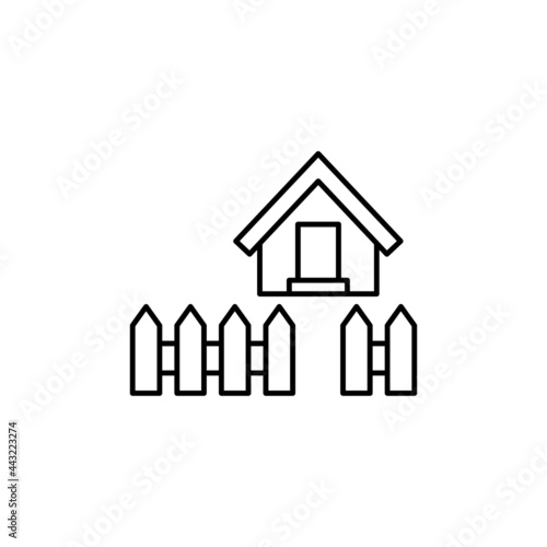 Home fence icon in flat black line style, isolated on white background 