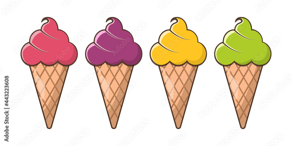 Ice cream gelato clip art vector design in strawberry matcha banana