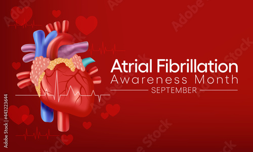 National Atrial Fibrillation (AFIB) Awareness Month is observed every year in September, it is a heart condition that causes an irregular and often abnormally fast heart rate. Vector illustration