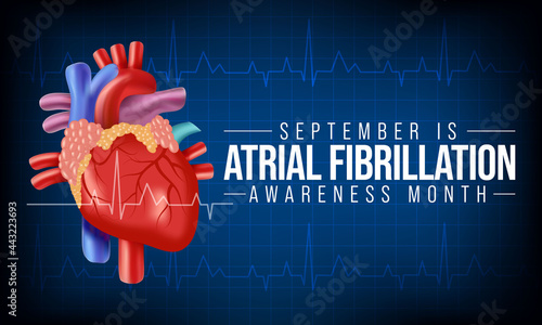 National Atrial Fibrillation (AFIB) Awareness Month is observed every year in September, it is a heart condition that causes an irregular and often abnormally fast heart rate. Vector illustration