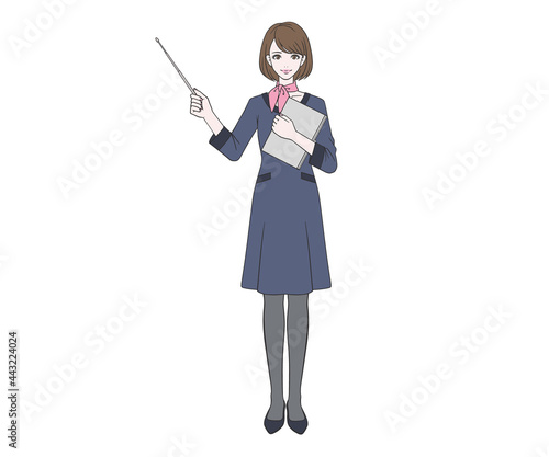 指し棒で説明をする受付嬢
