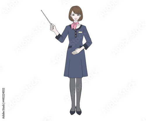 指し棒で説明をする受付嬢
