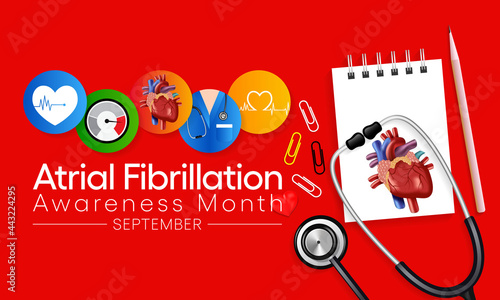National Atrial Fibrillation (AFIB) Awareness Month is observed every year in September, it is a heart condition that causes an irregular and often abnormally fast heart rate. Vector illustration
