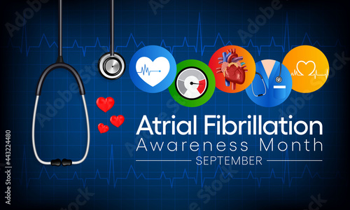 National Atrial Fibrillation (AFIB) Awareness Month is observed every year in September, it is a heart condition that causes an irregular and often abnormally fast heart rate. Vector illustration