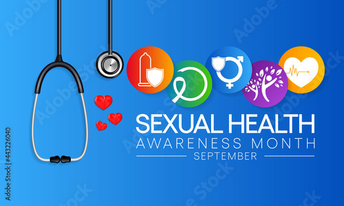 Sexual Health awareness month is observed every year in September,  it is important for our overall health and wellbeing. It includes the right to healthy relationships, Vector illustration.