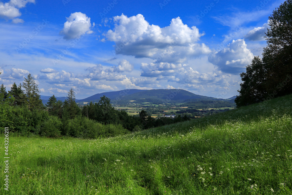 View on the Czantoria Peak in Beskid Śląski from the Chełm Mountain in Goleszów View on the Czantoria Peak in Beskid Śląski from the Chełm Mountain in Goleszów