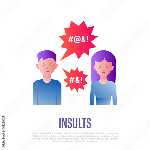 Insults, hate, bullying. Thin line icon. Aggressive behaviour to women from man. Abuse in family. Social problem. Vector illustration.