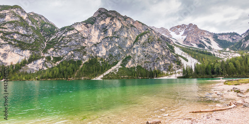 Landscape at Lake Braies. Lago di Braies. In Italian dolomiti alps. © jefwod