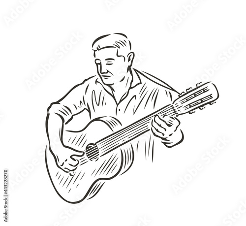 Man playing guitar. Music concept in sketch vintage style