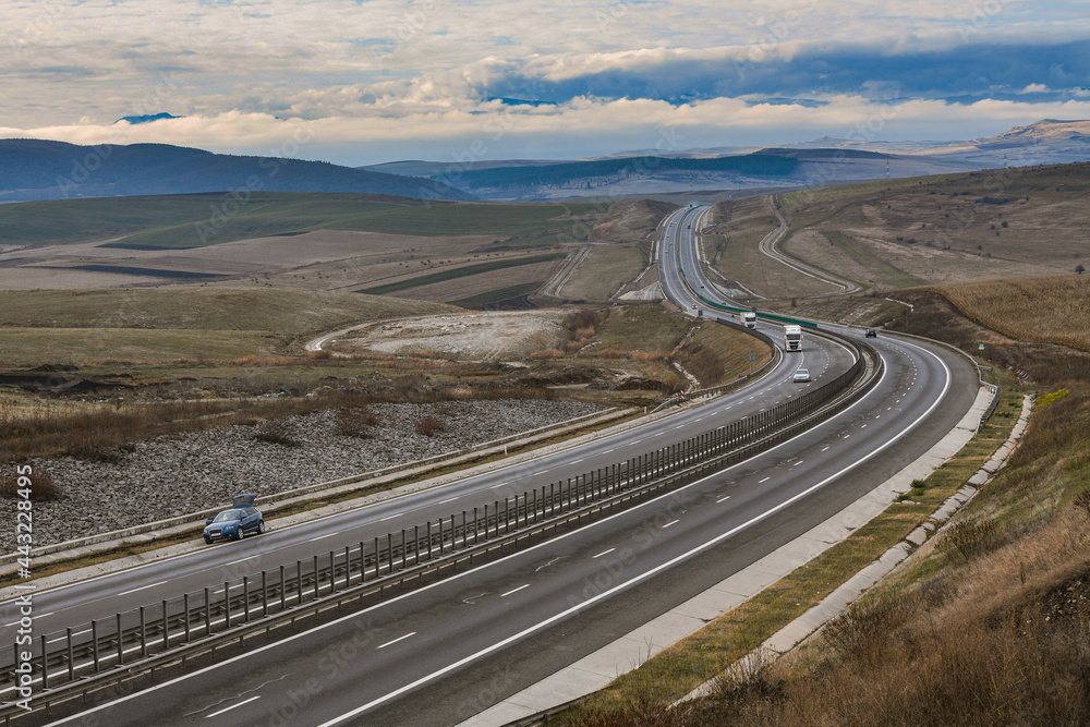 Highway ovr the hills in Transylvania, Romania.