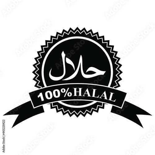 Halal logo vector,  Halal 100% food emblem .Certificate tag. Food product dietary label for apps and websites. Isolated on a blank background that can be edited and changed color.