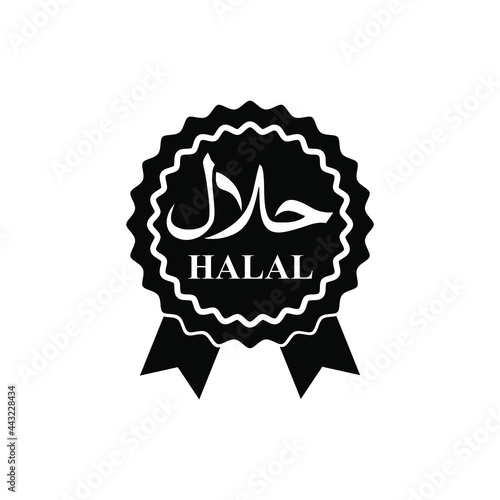 Halal logo vector,  Halal 100% food emblem .Certificate tag. Food product dietary label for apps and websites. Isolated on a blank background that can be edited and changed color.