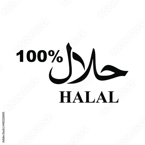 Halal logo vector,  Halal 100% food emblem .Certificate tag. Food product dietary label for apps and websites. Isolated on a blank background that can be edited and changed color.