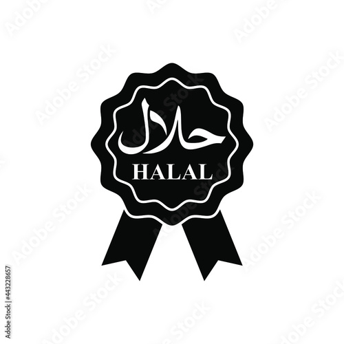 Halal logo vector,  Halal 100% food emblem .Certificate tag. Food product dietary label for apps and websites. Isolated on a blank background that can be edited and changed color.