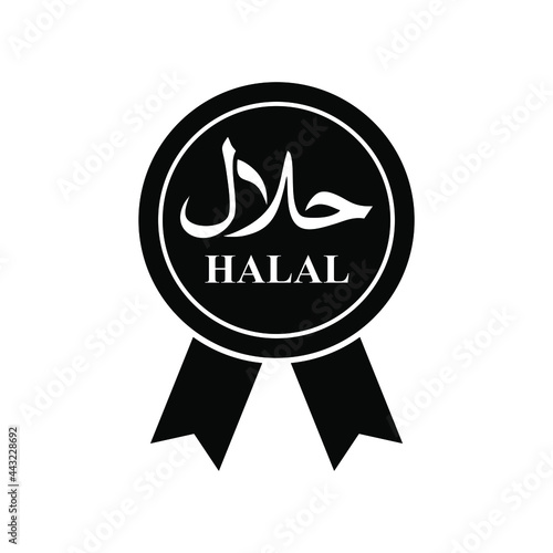 Halal logo vector,  Halal 100% food emblem .Certificate tag. Food product dietary label for apps and websites. Isolated on a blank background that can be edited and changed color.