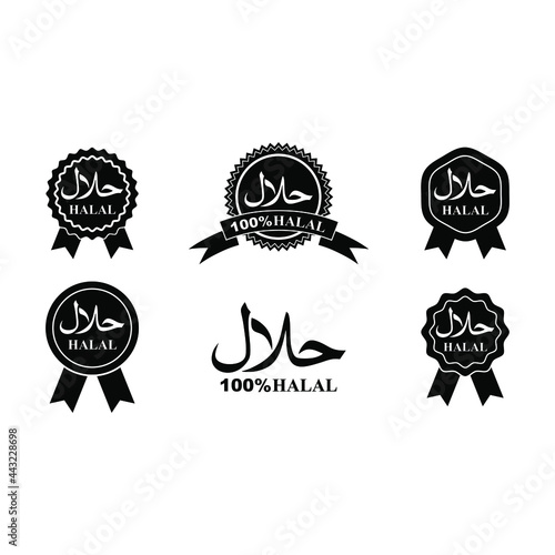 Halal logo vector,  Halal 100% food emblem .Certificate tag. Food product dietary label for apps and websites. Isolated on a blank background that can be edited and changed color.