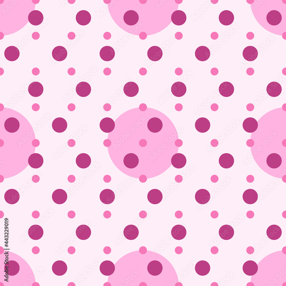 Pink bubble dots pattern. Vector pink gums wallpaper. Seamless pink circles ornament.