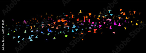 A flock of colorful birds at night . Vector illustration