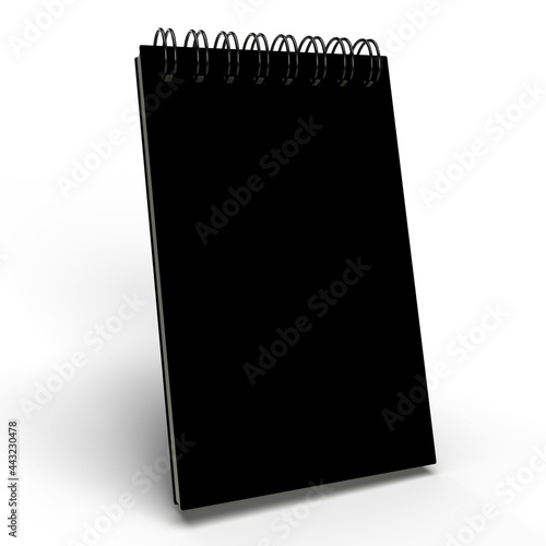 3D rendering of black wire-bound notebook over white