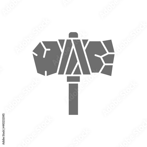 Vector primitive axe, prehistoric ax gray icon.