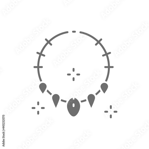Necklace of teeth, prehistoric jewellery, primitive accessory gray icon.