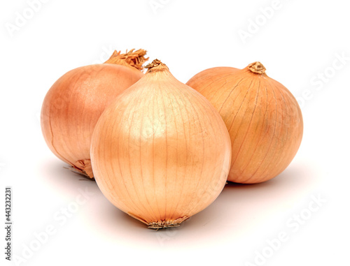 Fresh Raw Bulb Onions isolated on a white background.