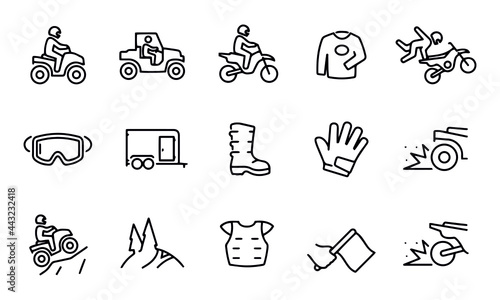  ATV And Dirt Bike Thin Line Icons