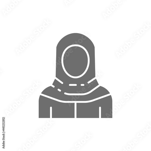 Arabian woman in traditional national dress, bedouin gray icon.