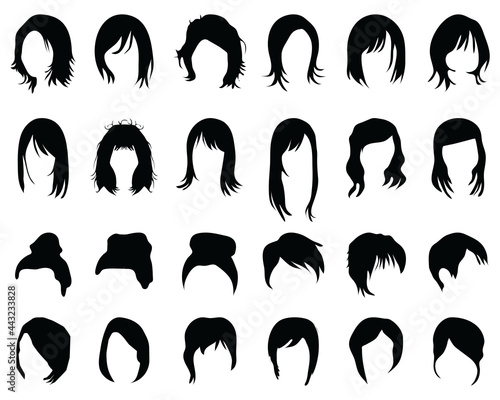 Black silhouettes of female and male hairstyles on a white background	