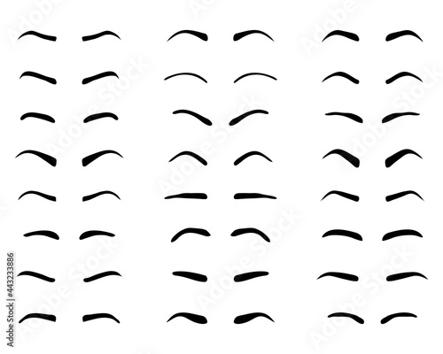 Types and forms of eyebrows, tattoo design, black silhouettes