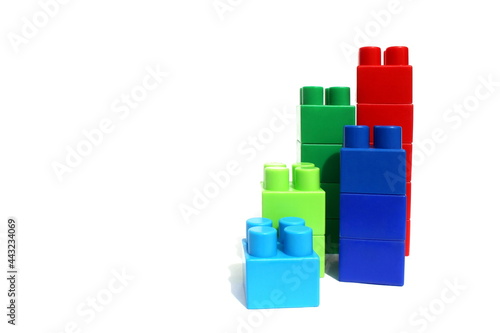 Constructor of different colors built in ascending order on a white isolated background