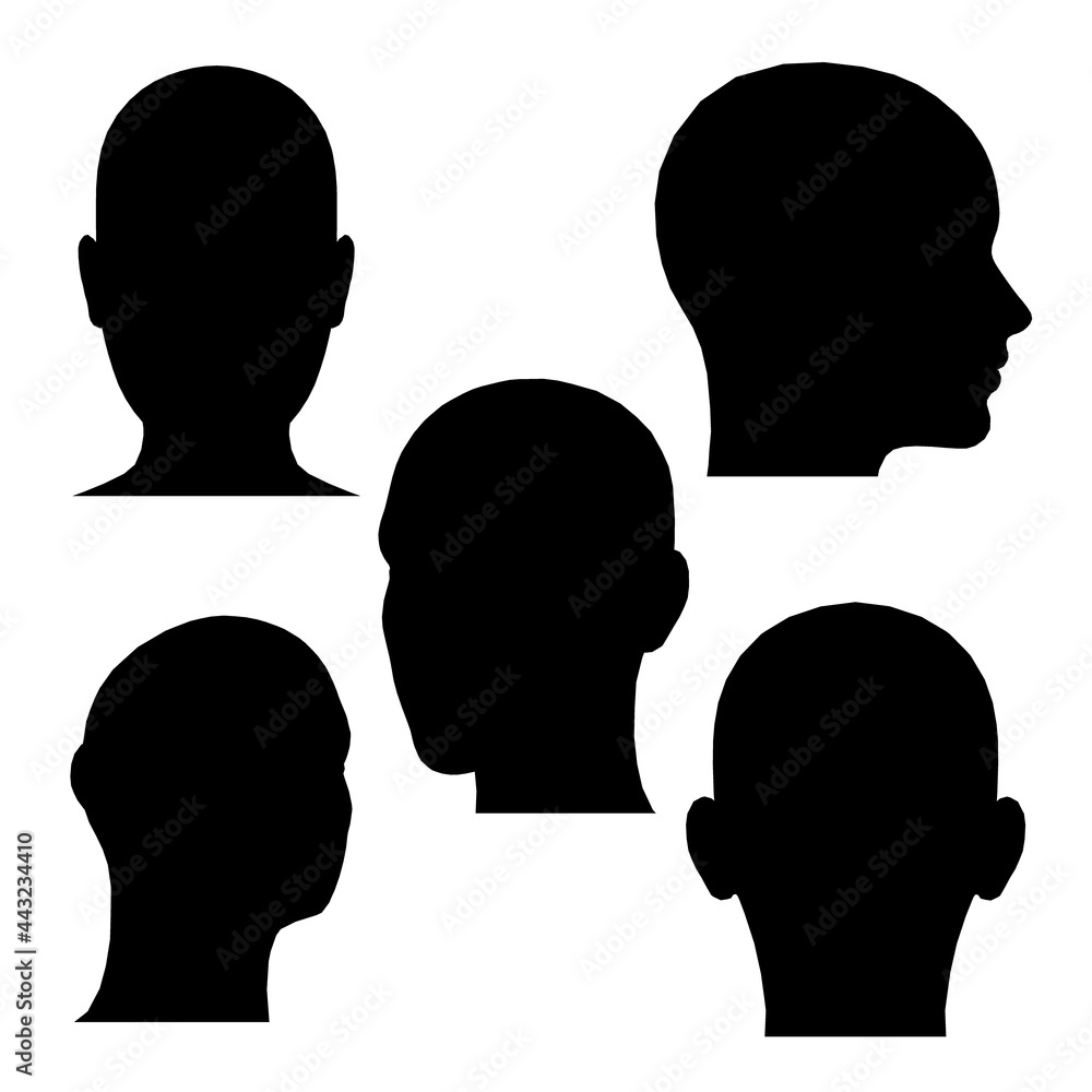 Set of silhouettes with a human head in different positions isolated on a white background. Vector illustration