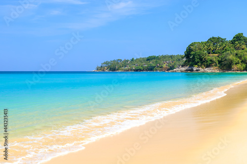 Surin Beach with crystal clear water and wave  famous tourist destination  Phuket  Thailand