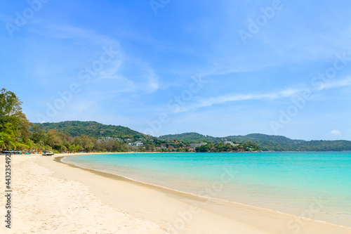 Kata Beach with crystal clear water and wave, famous tourist destination and resort area, Phuket, Thailand