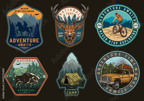 Adventure time and camping vintage labels