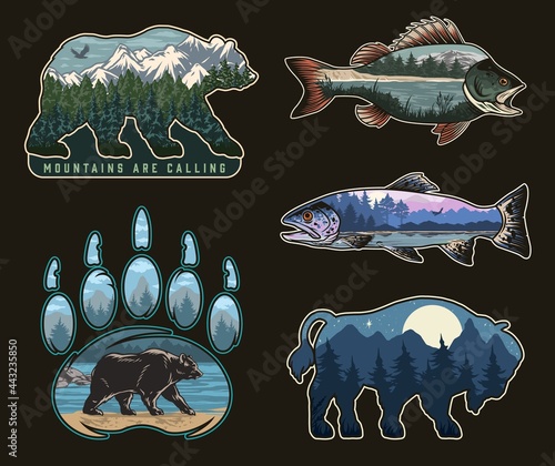 National park colorful vintage labels
