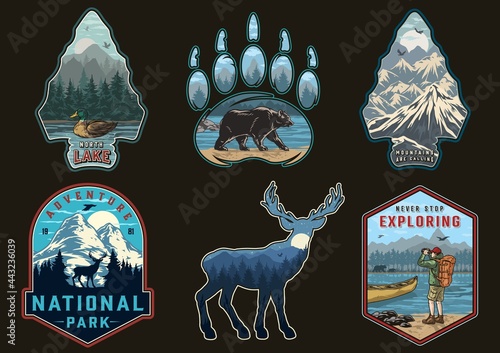 Summer recreation vintage colorful emblems